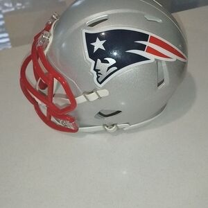 Silver Football Helmet with Red and Blue Accents